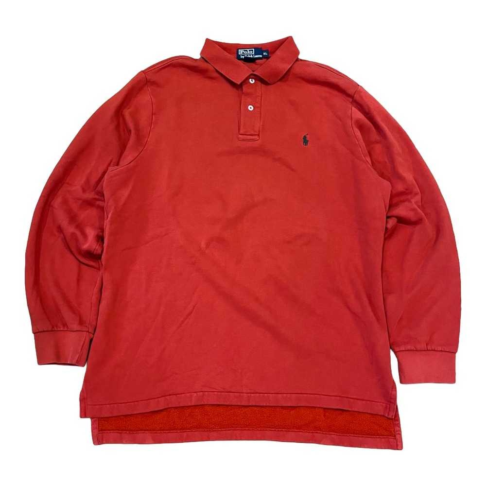 Vintage 90s Polo Ralph Lauren 100% Red Orange Sweater Shirt Mens XL Green Pony